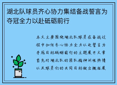 湖北队球员齐心协力集结备战誓言为夺冠全力以赴砥砺前行